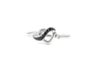 10K White Gold 0.04cttw Treated Black Diamond and 0.04cttw White Diamond Heart Ring, Size 6.5