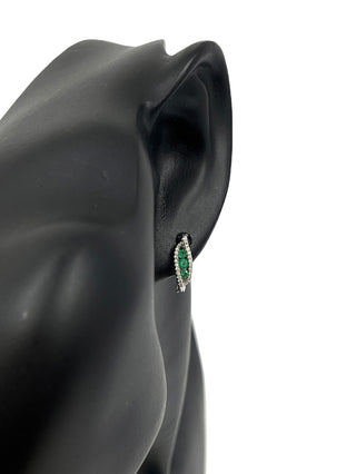10K White Gold 0.20cttw Genuine Emerald & 0.12cttw Diamond Earring
