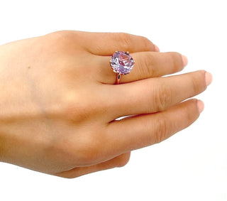 Anillo de amatista lila genuina de 5 quilates en oro rosa de 10 quilates, tamaño 6.5