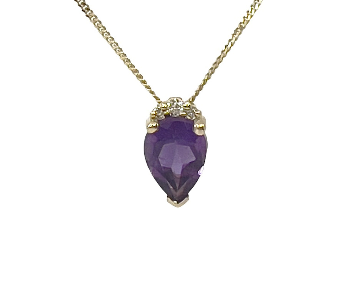 10K Yellow Gold Amethyst and Diamond Pendant, 18&quot;