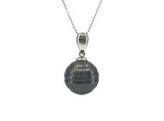 Colgante de perlas de Tahití de plata de ley de 12 a 13 mm - 18"