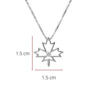 Colgante de hoja de arce con diamantes canadienses de plata de ley, 18"