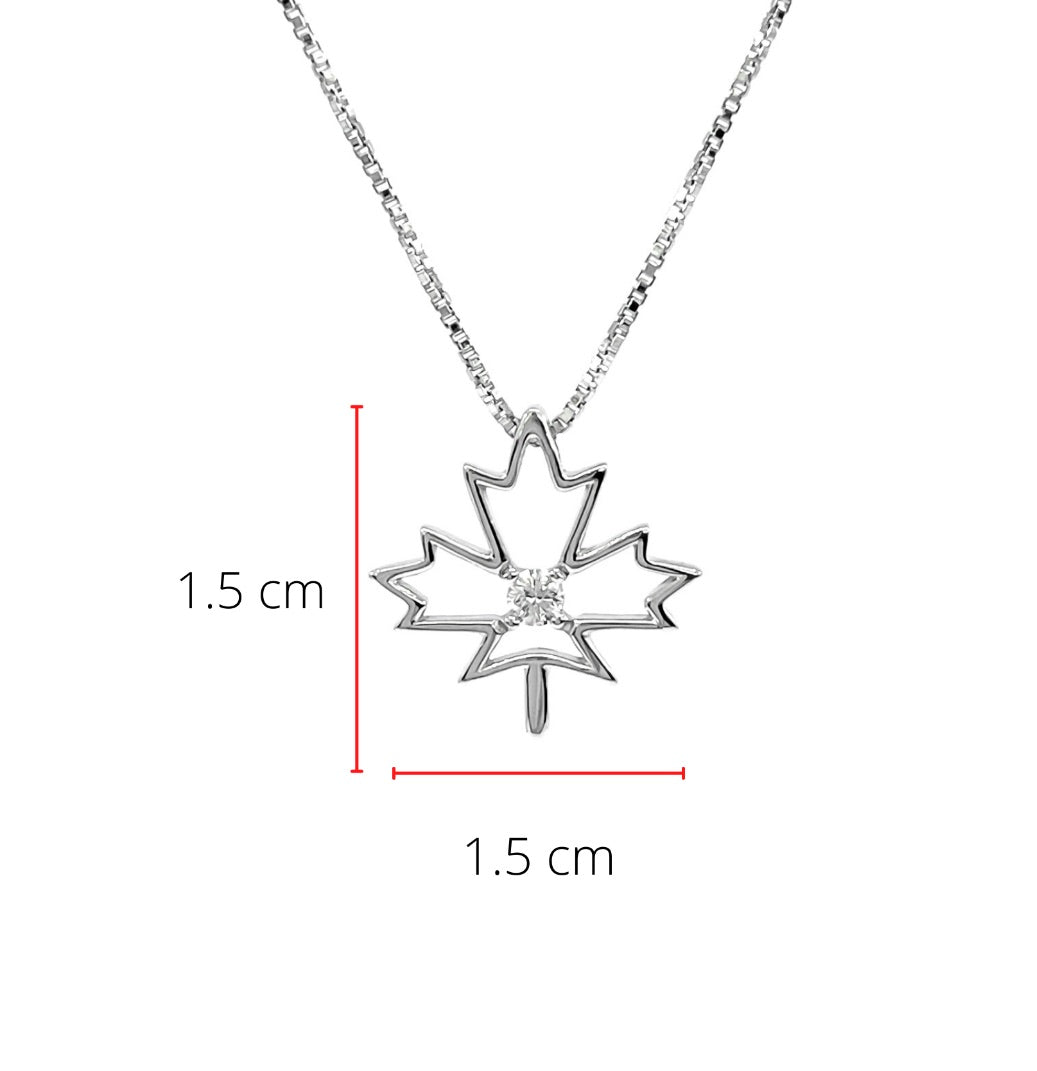 Sterling Silver Canadian Diamond Maple Leaf Pendant, 18&quot;