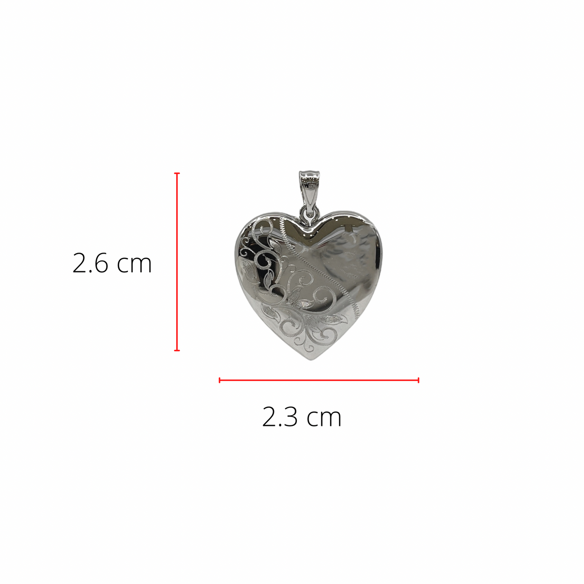 Medallón en forma de corazón de media filigrana de plata de ley 925 - 24 mm x 26 mm