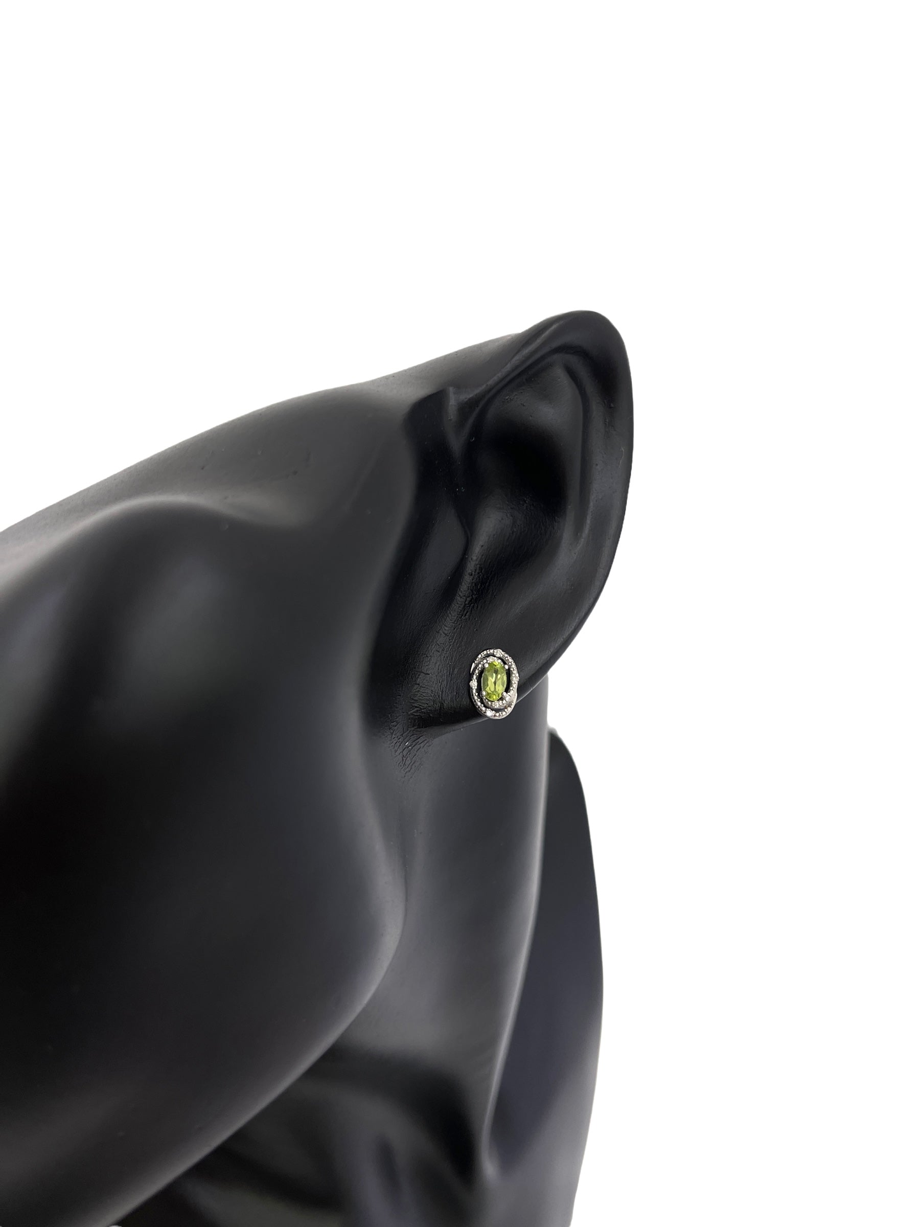 925 Sterling Silver Peridot & Diamond Earrings