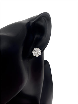 Aretes florales de plata de ley 925 con circonita cúbica - 10,5 mm