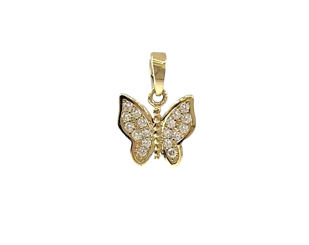 10K Yellow Gold Butterfly Cubic Zirconia Charm - 15mm x 11mm