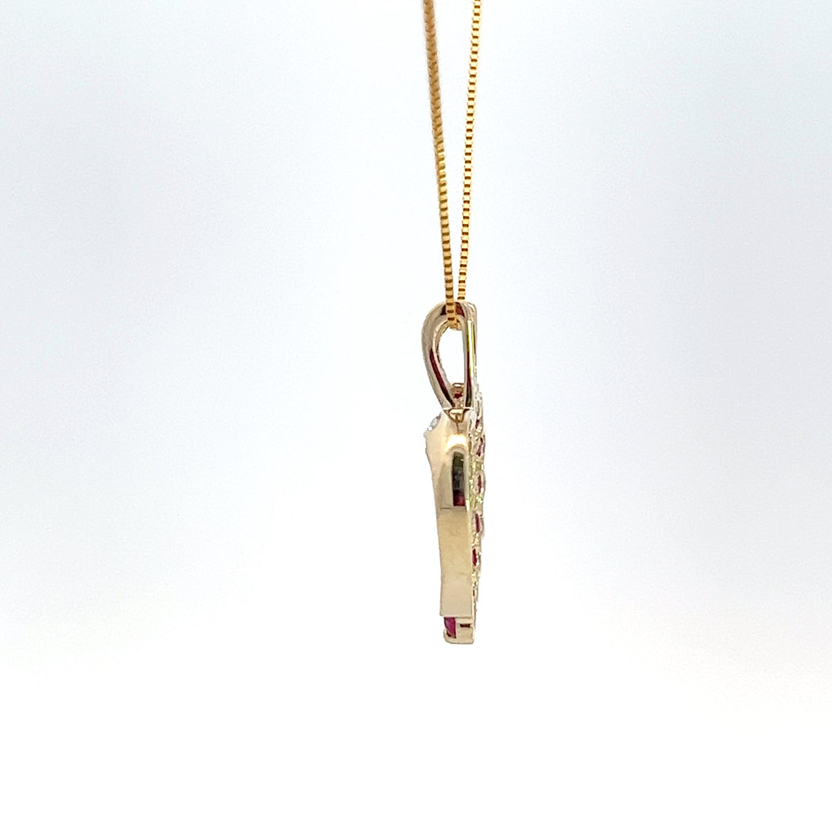 10K Yellow Gold 0.03 cttw Diamond and Ruby Heart Pendant, 18&quot;