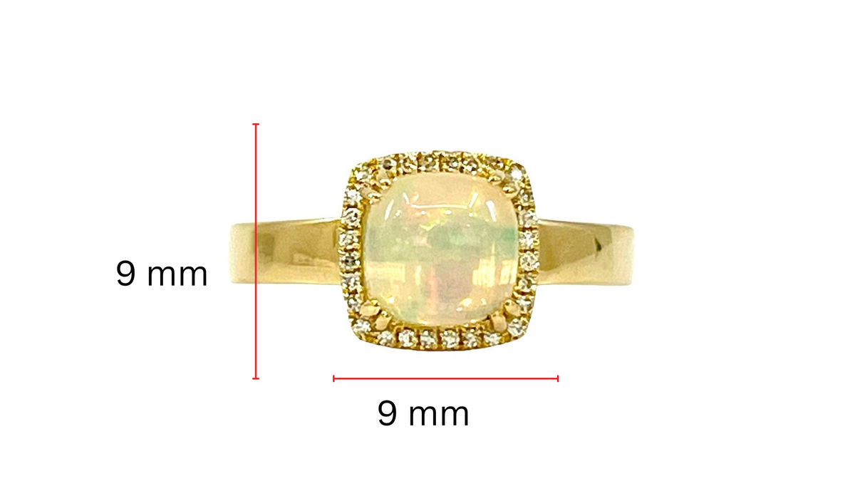 Anillo de oro amarillo de 14 quilates con ópalo de 0,91 quilates y halo de diamantes de 0,09 quilates, tamaño 6,5