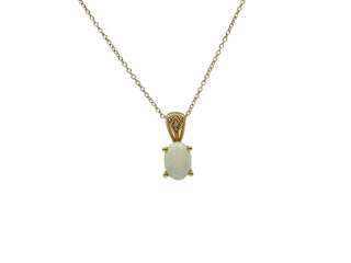 10K Yellow Gold Opal and Diamond Pendant, 18"