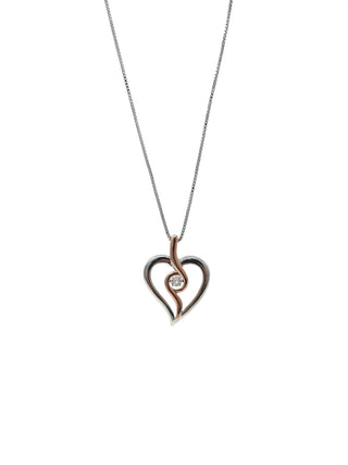 Collar con forma de corazón de diamantes canadienses de 0,12 quilates en oro rosa de 10 quilates y plata de ley, 18"