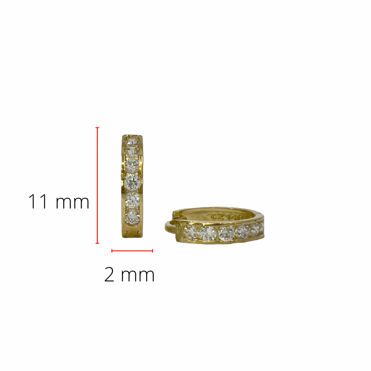 14K Yellow Gold Cubic Zirconia Huggies - 11mm