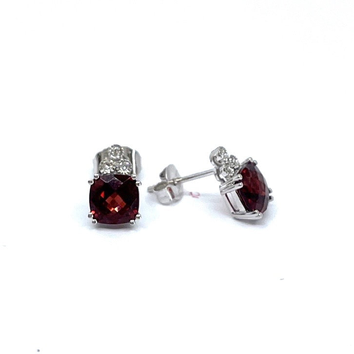 10K White Gold Garnet and Diamond Earrings