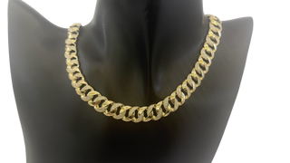 Collar/cadena con juego de pavé de eslabones cubanos de Miami con diamantes de 3,50 quilates en oro amarillo de 10 quilates, 16"
