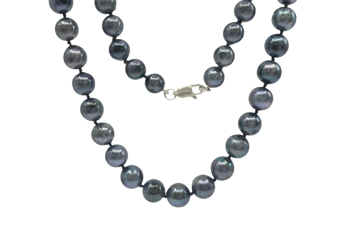 Black Cultured Graduated Pearl Strand with Sterling Silver Lobster Clasp - 18&quot;