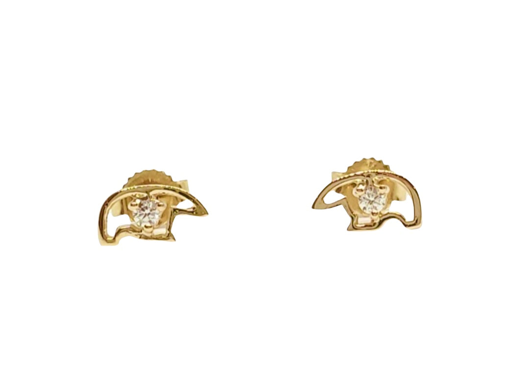 14K Yellow Gold 0.05cttw Diamond Polar Bear Earrings with Butterfly Backs - 8mm x 4mm