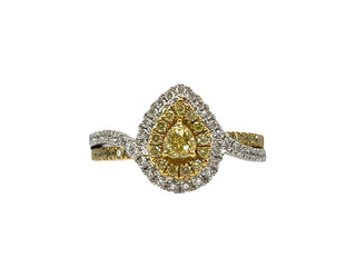 18K White & Yellow Gold 0.68Cttw Fancy Yellow Diamond Pear Cut Engagement Ring