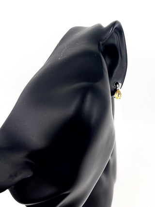 Pendientes de oro blanco de 10 quilates con citrino auténtico de 1,25 quilates y diamantes de 0,032 quilates