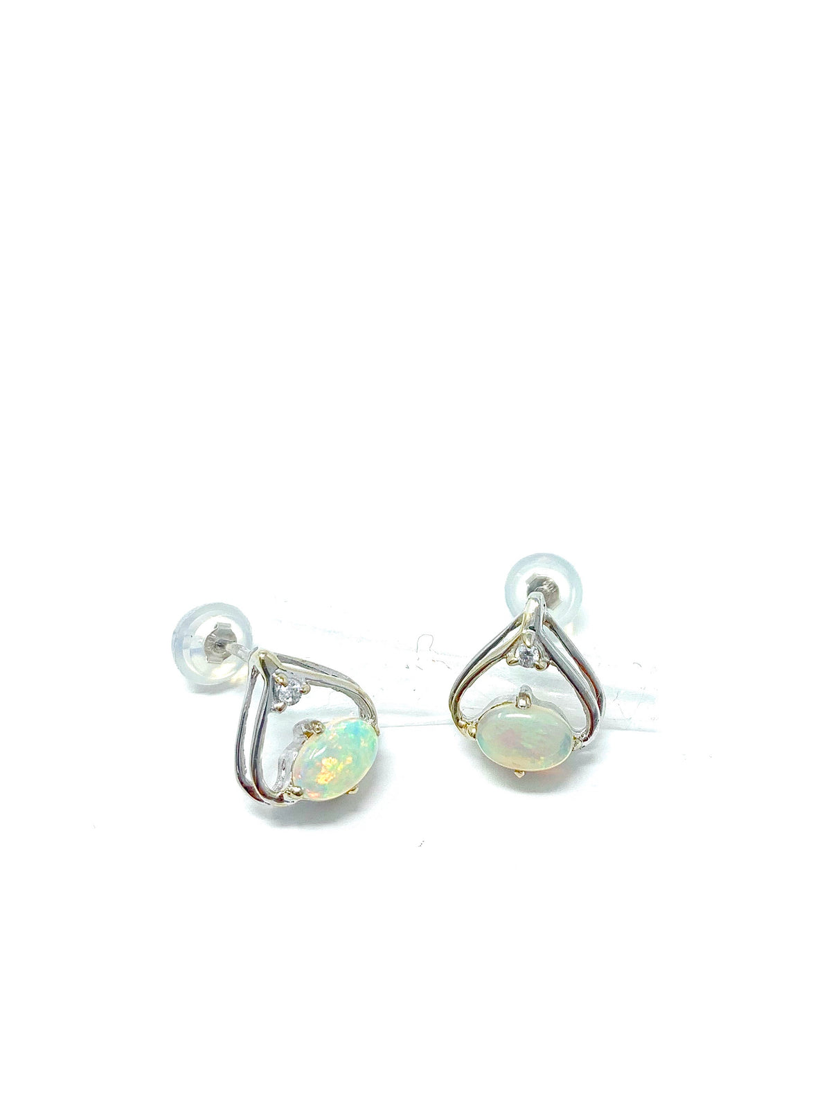 14K White Gold Opal &amp; 0.03cttw Diamond Earrings