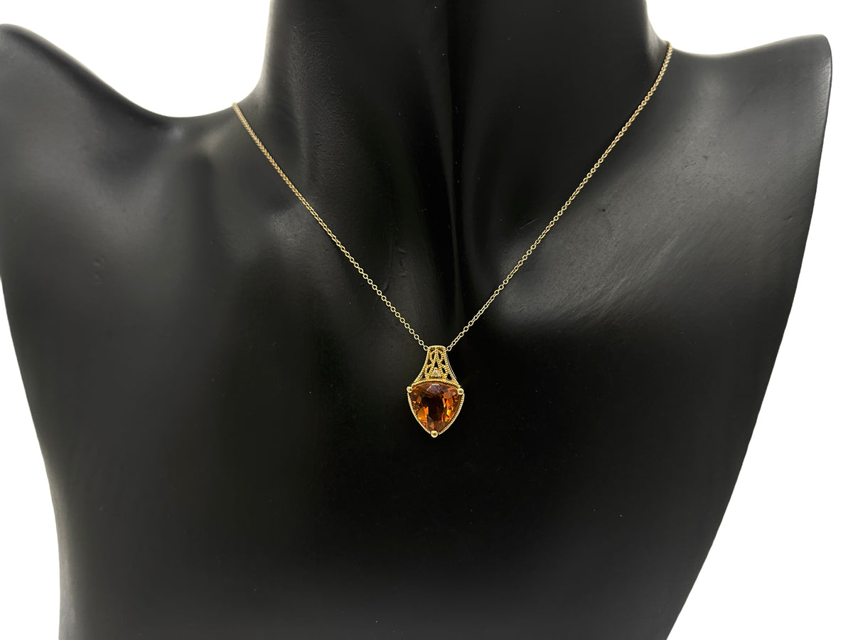 10K Yellow Gold Citrine and Diamond Pendant, 18&quot;