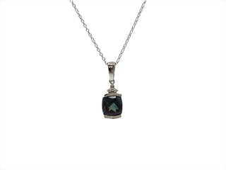 10K White Gold 6mm Cushion Cut Created Alexandrite & 0.007cttw Diamond Pendant, 17"
