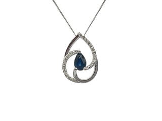 Colgante de oro blanco de 10 quilates con zafiro auténtico de 0,60 quilates y diamante de 0,10 quilates, 18"