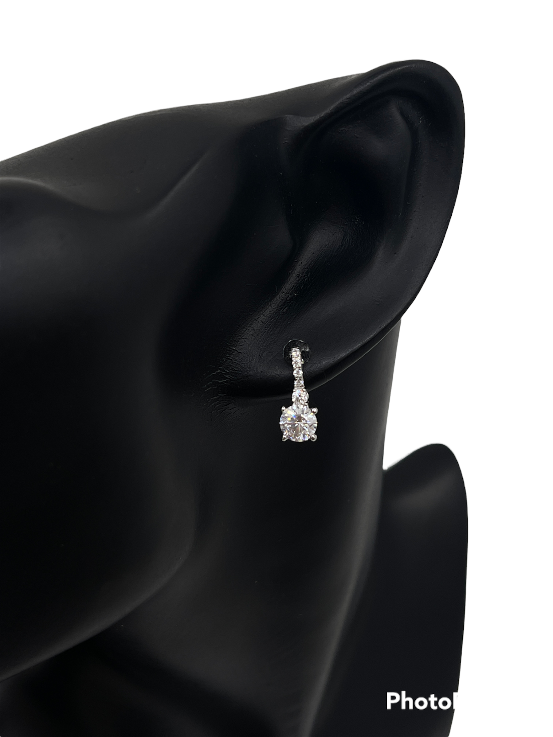 925 Sterling Silver 5.5mm Cubic Zirconia Earrings - 14.5mm x 5.5mm