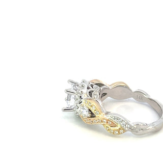 14K Tri Tone Round Brilliant Cut Diamond Ring
