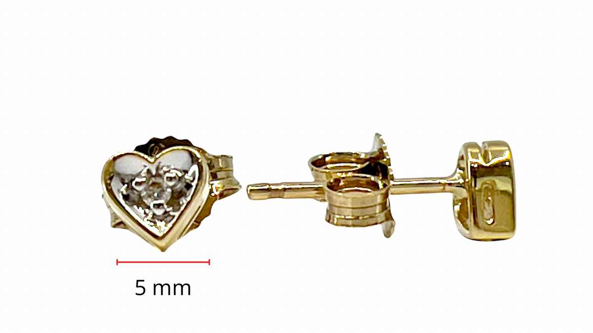 10K 2 Tone Gold Diamond Heart Earrings 0.02cttw