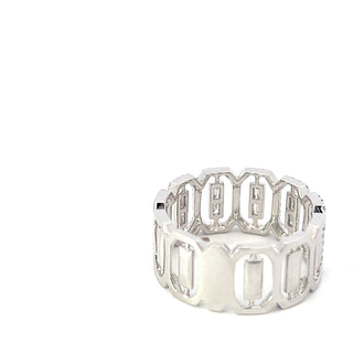 Anillo de oro blanco de 14 quilates con diamantes de talla baguette y redondo de 0,39 quilates