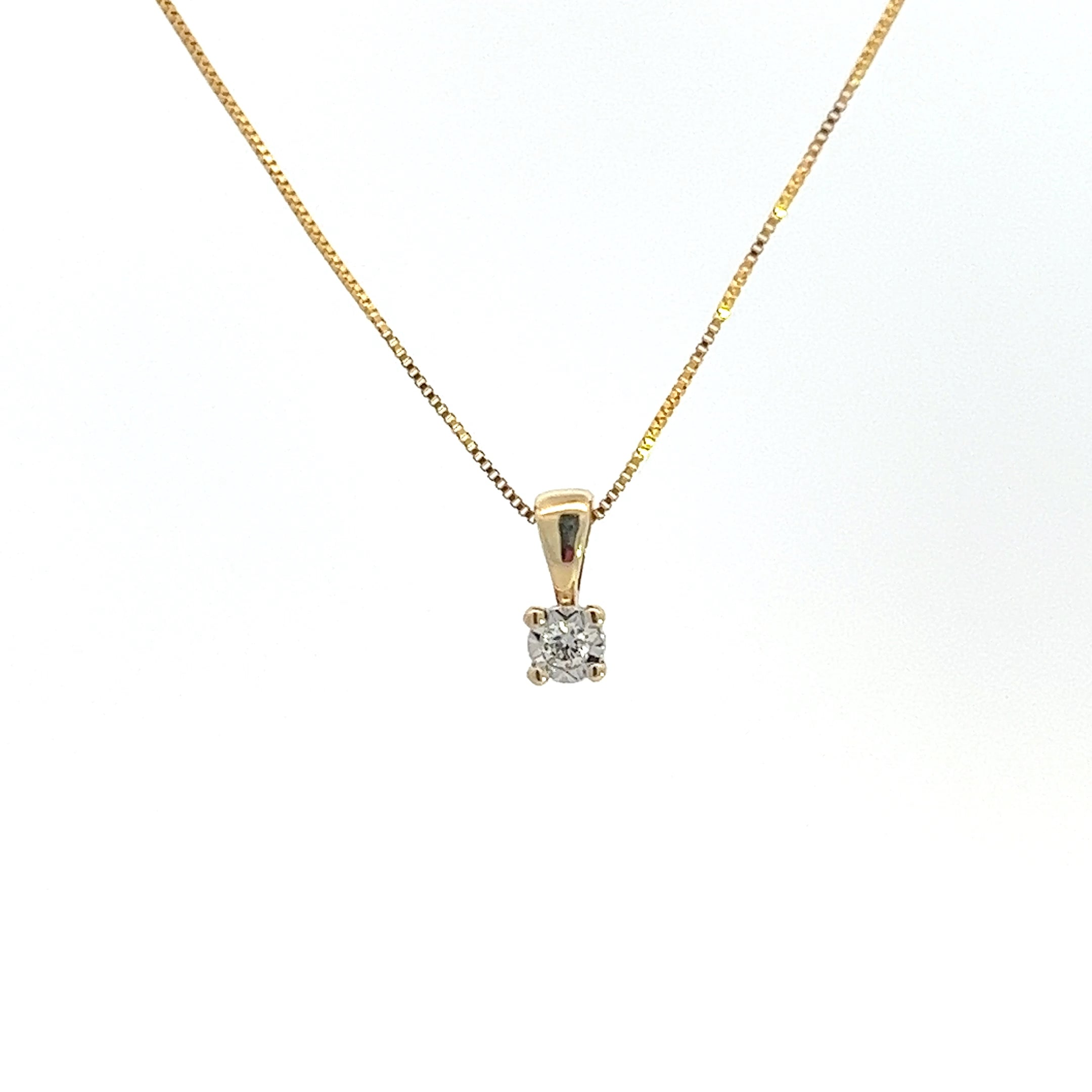 10K Yellow Gold 0.03 cttw Diamond Illusion Set Solitaire Pendant, 18"