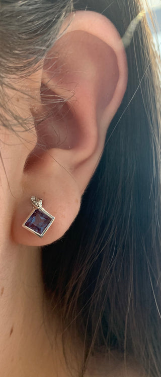 Created Alexandrite and Diamond Earrings