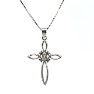 Collar con cruz de diamantes de 0,05 quilates en oro blanco de 10 quilates, 18"