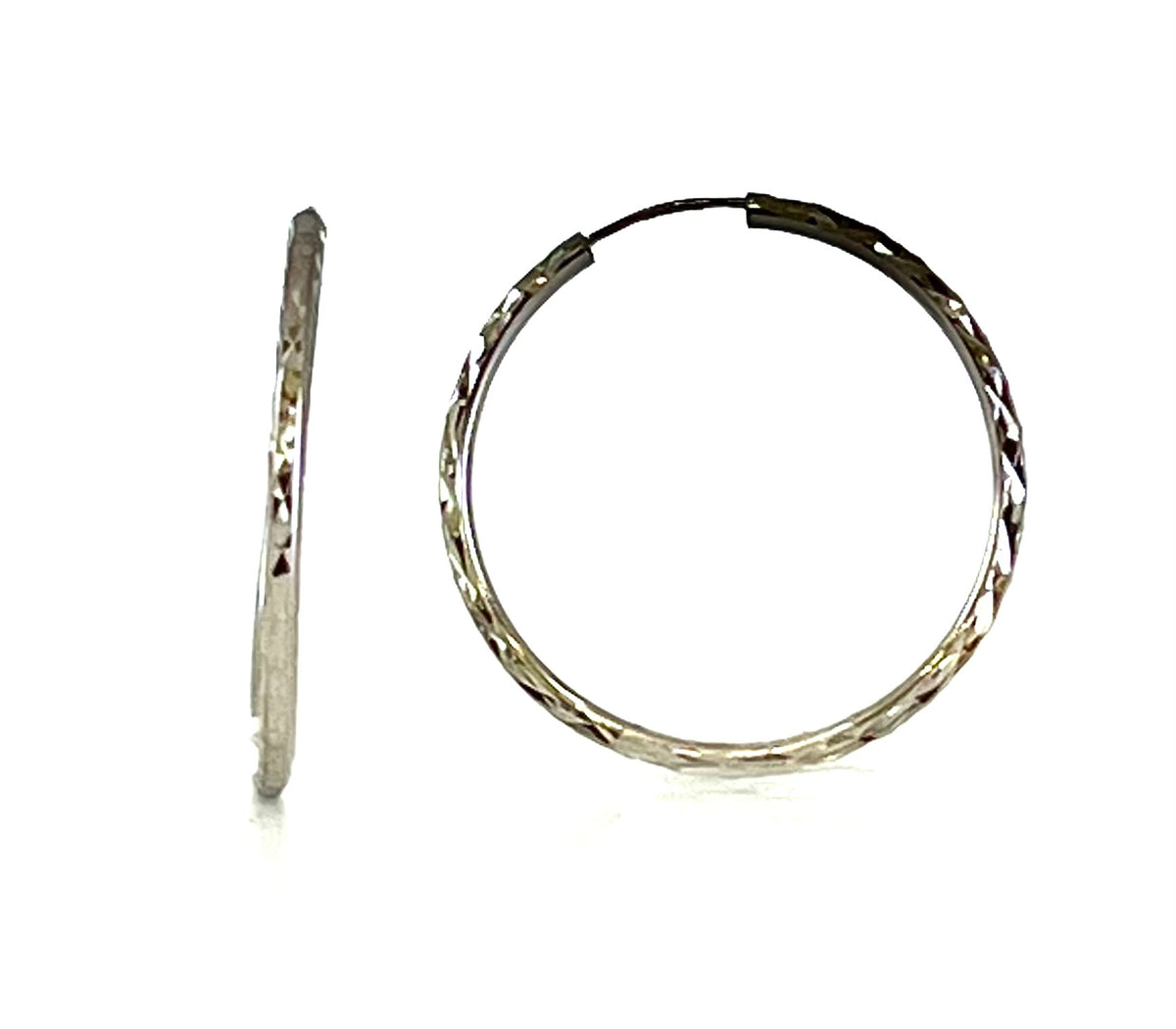 10K White Gold 50mm Sleeper/Keeper/Hoop Earrings