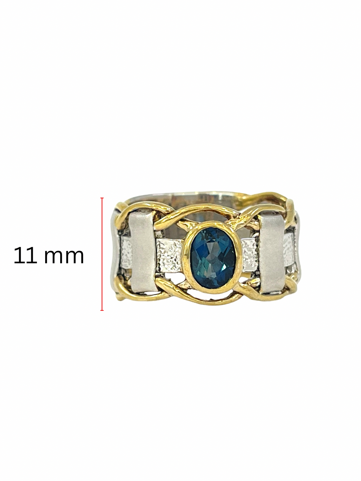 Sterling Silver &amp; 18K Yellow Gold Plated London Blue Topaz Ring, size 8