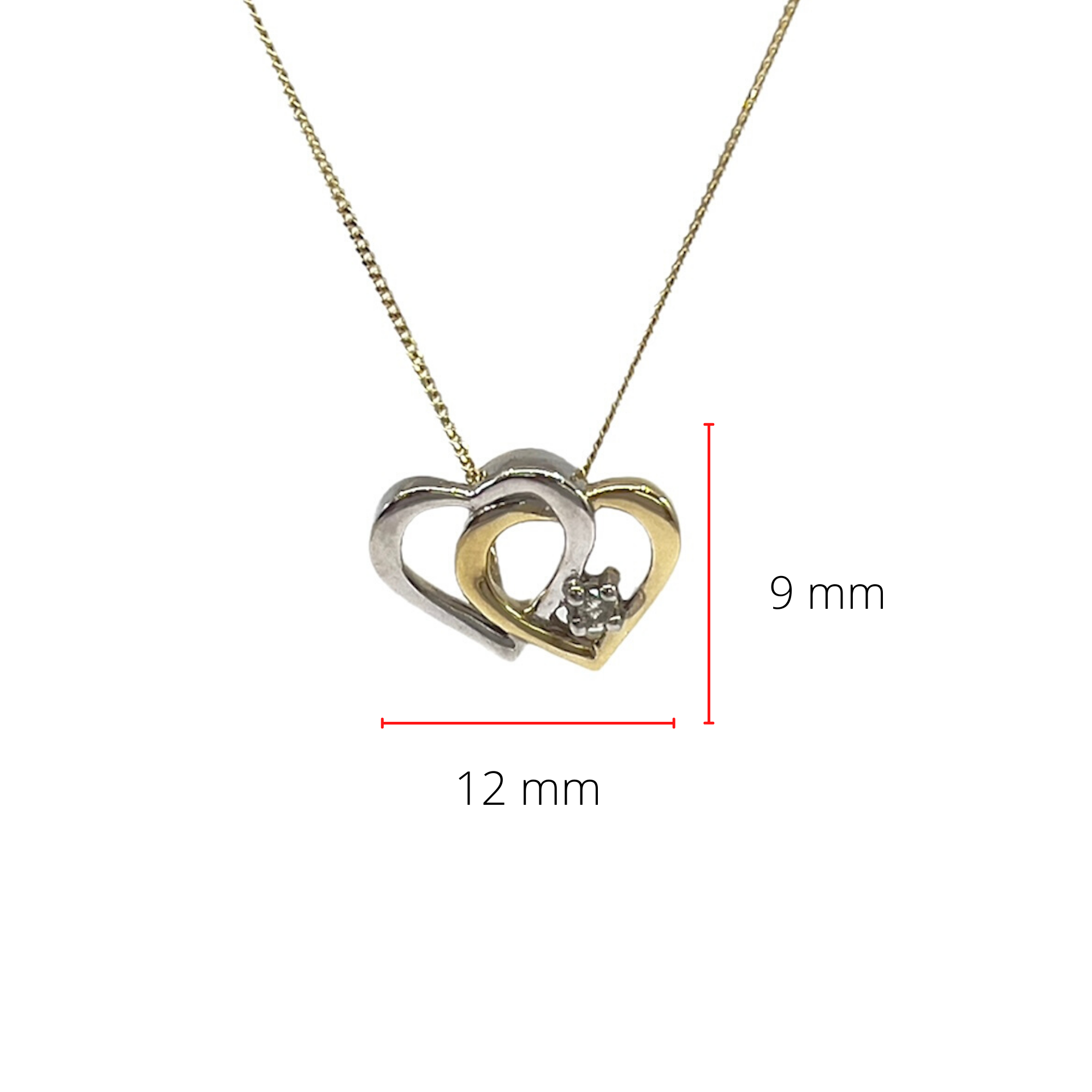 10K White & Yellow Gold 0.01cttw Diamond Double Heart Pendant, 18"