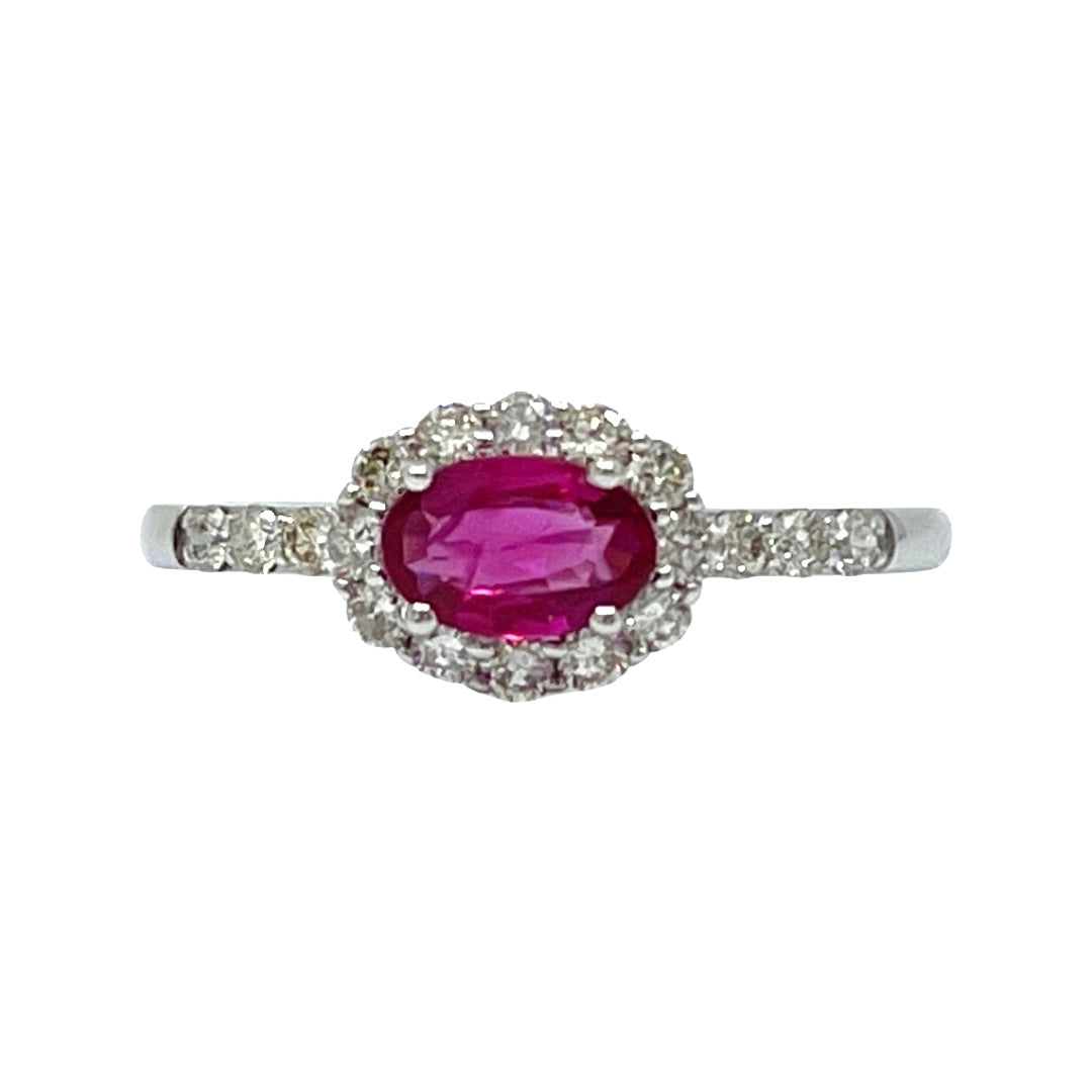 14K White Gold Genuine 0.50cttw Ruby and 0.35cttw Diamond Ring, size 7