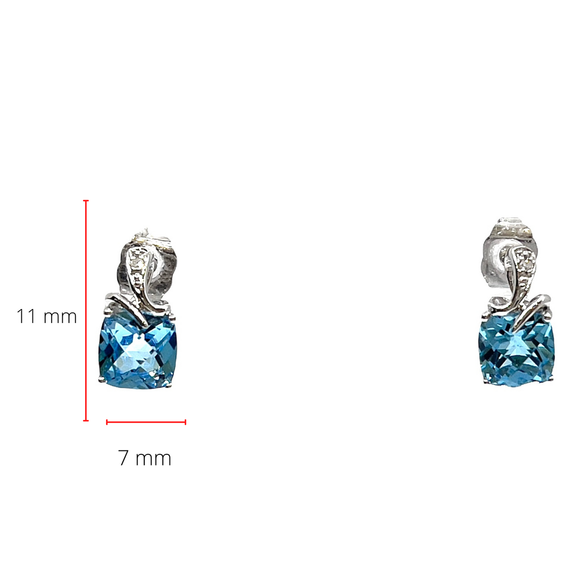 Pendientes colgantes de oro blanco de 10 quilates con topacio azul suizo y diamantes de 0,01 quilates