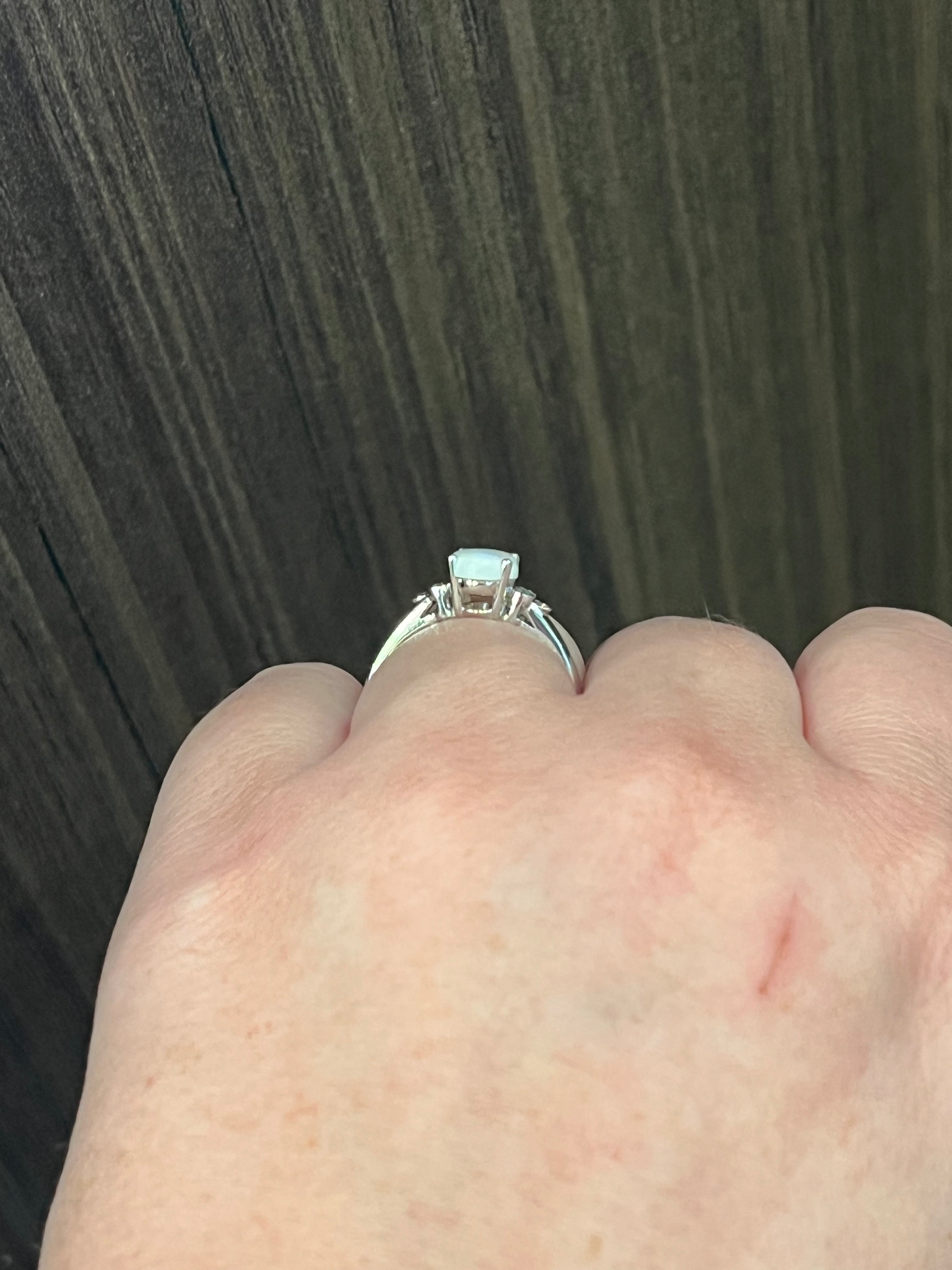 10K White Gold Opal and Diamond Ring, Size 6.5