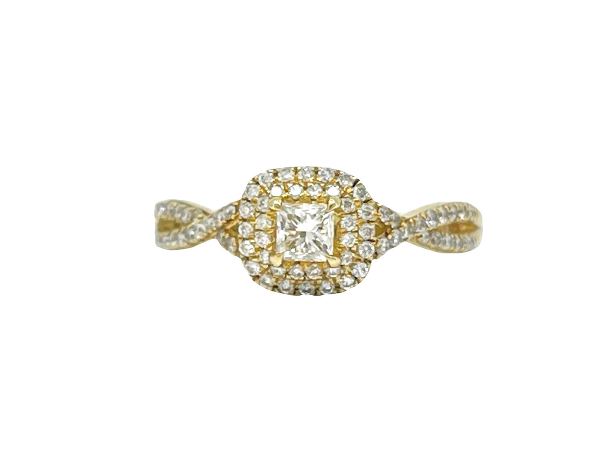Anillo de compromiso con halo de diamantes de 0,50 quilates en oro amarillo de 10 quilates, tamaño 6,5