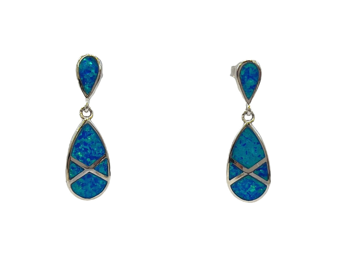 925 Sterling Silver Rhodium Plated Created Opal Dangle Earrings With Butterfly Backs