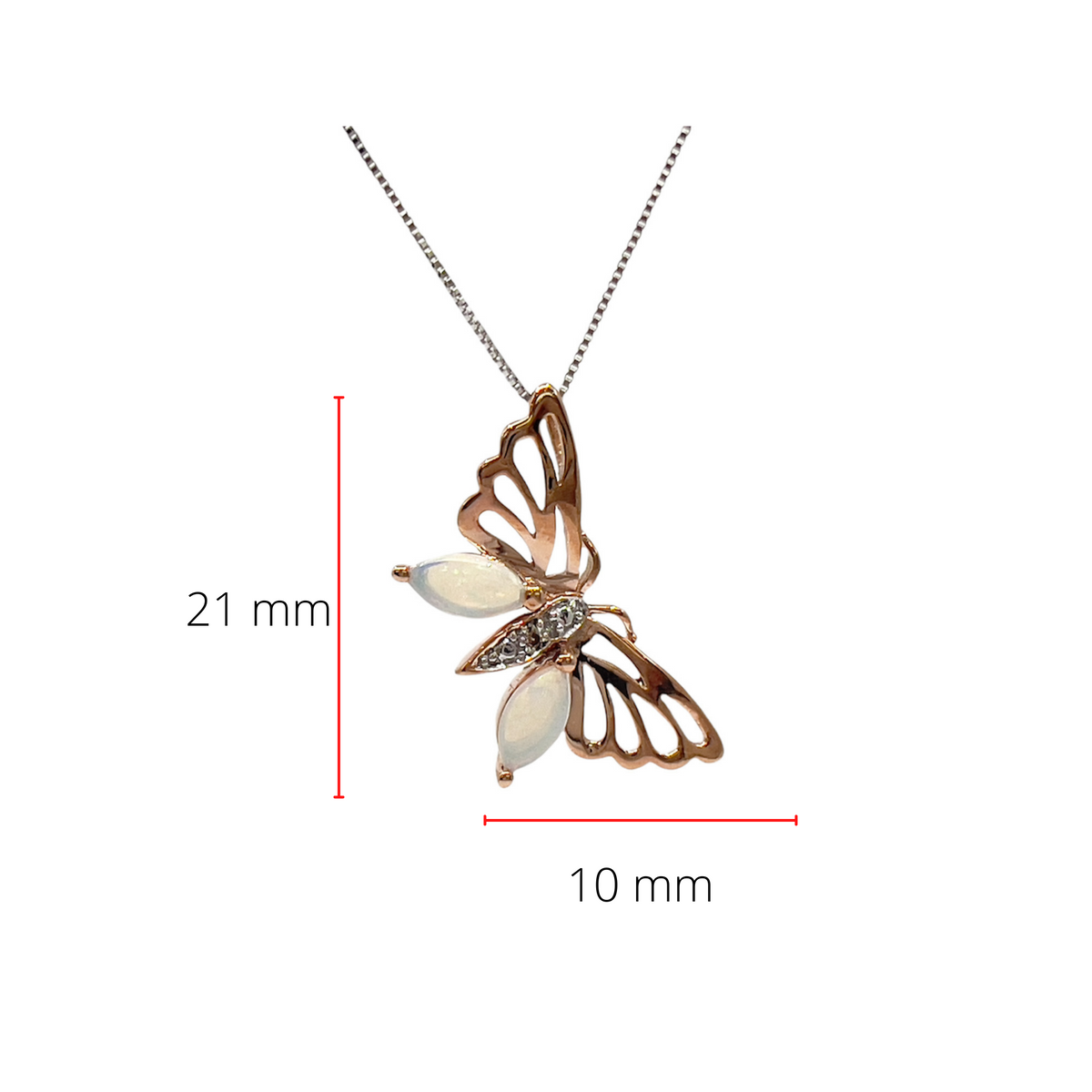 10K Rose and White Gold 0.32cttw Opal and 0.005cttw Diamond Butterfly Necklace - 18 Inches