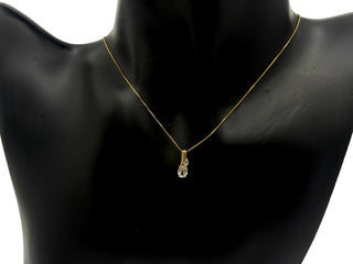 10K Yellow Gold White Zircon and Diamond Pendant, 18"