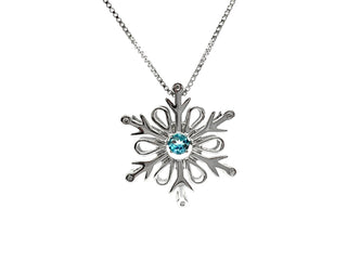 Colgante de plata de ley 925 con topacio azul de 3,5 mm y diamante de 0,018 quilates en forma de pulso de copo de nieve - 18"