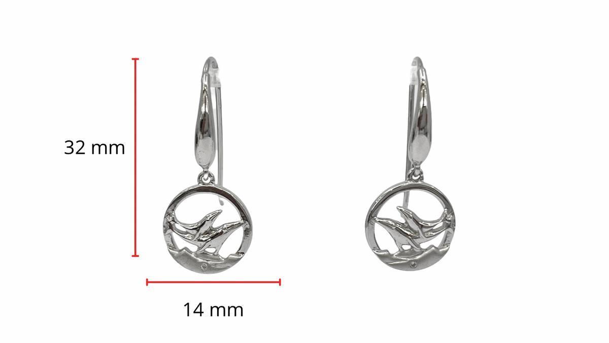 925 Sterling Silver 0.01cttw Canadian Diamond Grey Whale and Calf Dangle Earrings