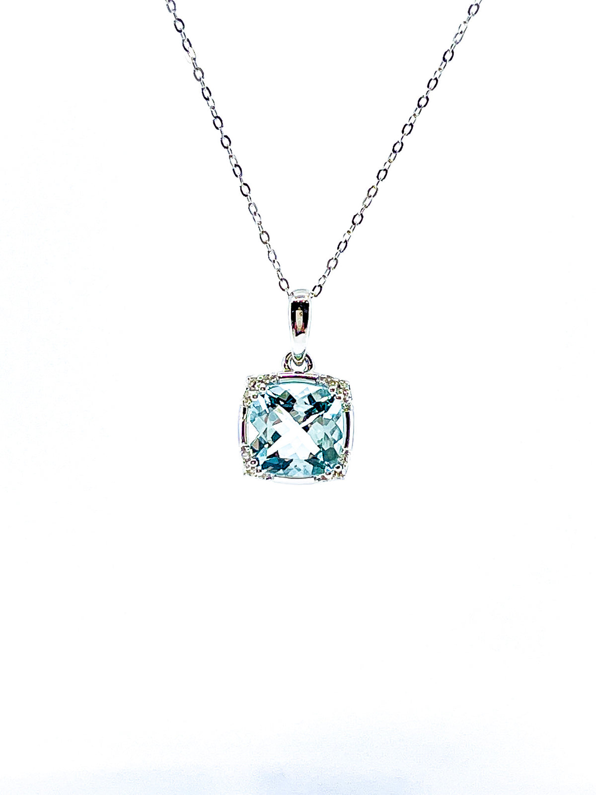 10K White Gold Aquamarine and Diamond Pendant