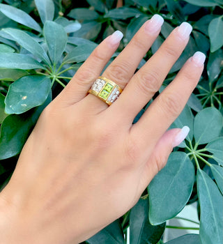 Anillo de peridoto de 1,36 quilates chapado en oro amarillo de 18 quilates y plata de ley, tamaño 7 