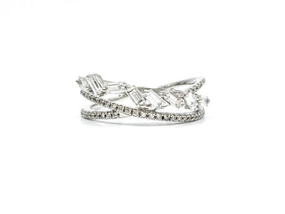 14K White Gold 0.44cttw Baguette and Round Diamond Ring, Size 6.75