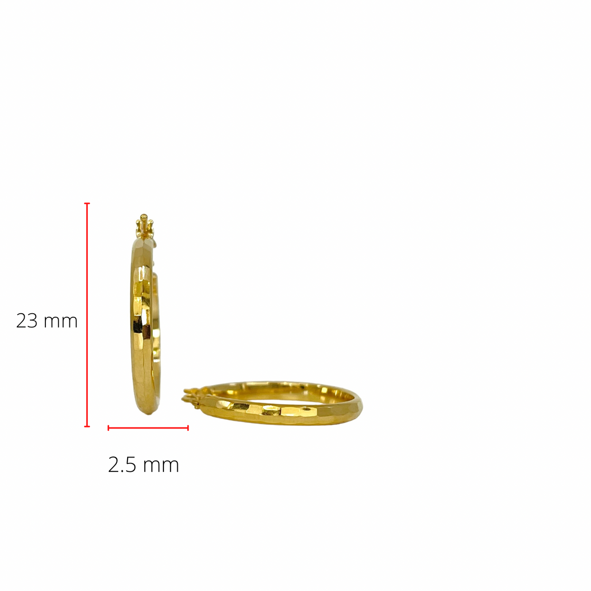 Pendientes martillados de oro amarillo de 10 quilates de 25 mm