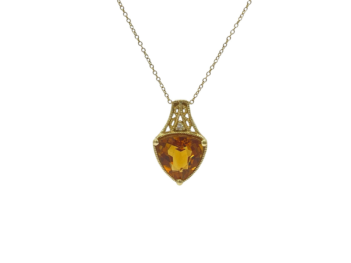 10K Yellow Gold Citrine and Diamond Pendant, 18&quot;